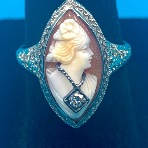 Jewelry Antique Diamond Cameo Ring 14k White Gold In A Filagree